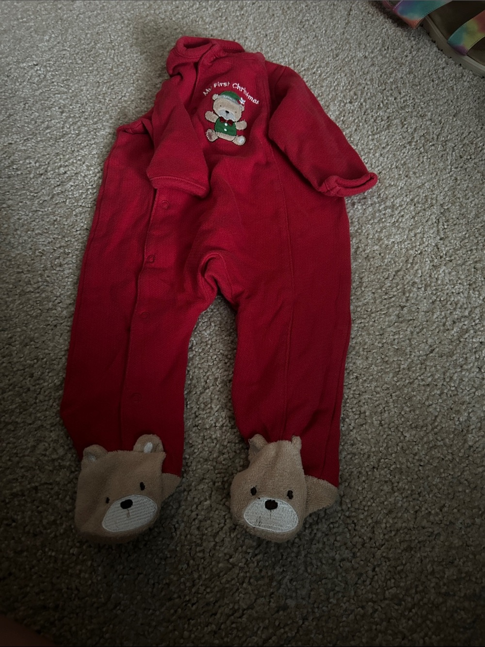 Little Me Red Holiday Bear Footed One-Piece